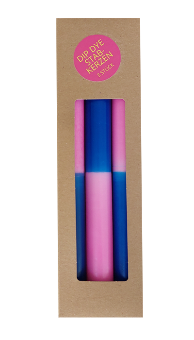 3er-Set Kerzen dunkelblau-pink