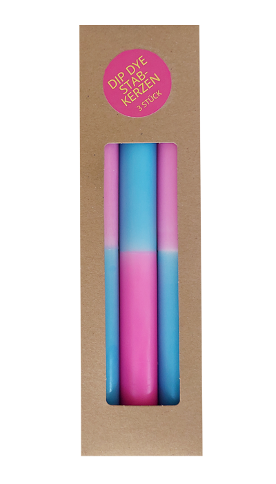 3er-Set Kerzen hellblau-pink