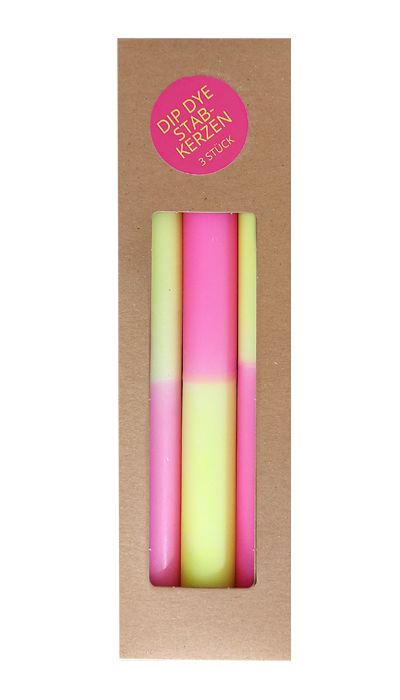 3er-Set Kerzen pink-neon gelb