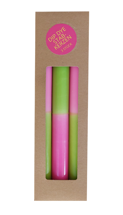 3er-Set Kerzen fresh green-pink 