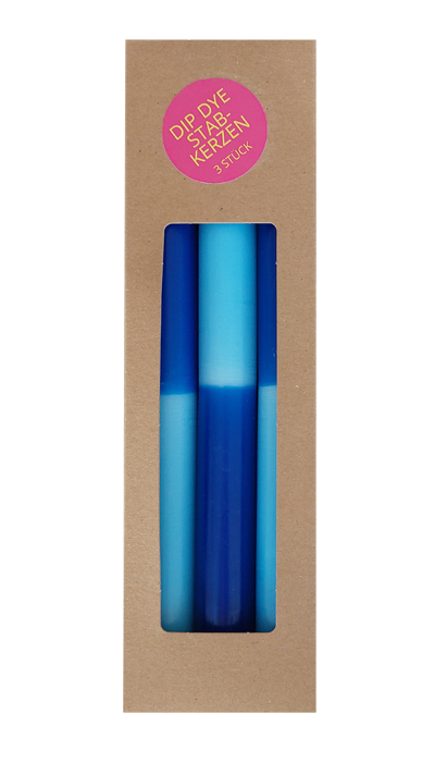 3er-Set Kerzen hellblau-dunkelblau