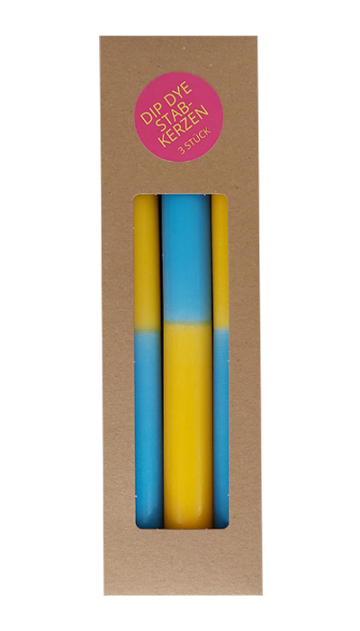 3er-Set Kerzen hellblau-butter