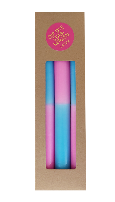 3er-Set Kerzen pink-hellblau